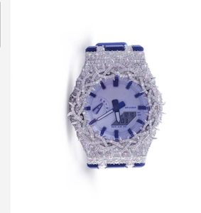 Reloj de Acero Inoxidable con Bisel de Diamantes Aurora Blanco Helado, Caja Redonda, Resistente al Agua hasta 10 Bares, con Esfera de Cristal y Sin Cierre - Product Image 1