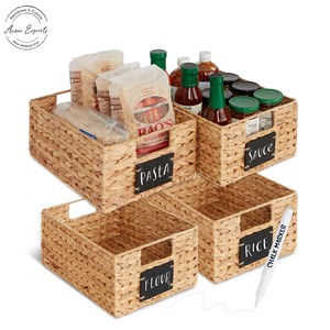 Lot de 4 paniers de rangement rectangulaires en jacinthe d'eau avec tableau noir pour organisateur d'épicerie rangement et décoration de cuisine vente en gros - Product Image 1