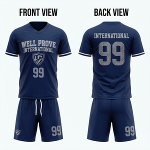 Uniforme de football bleu marine personnalisé, service OEM, tissu polyester respirant 160 GSM, orné de strass étincelants, unisexe - Product Image 1