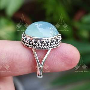 Geometric Pattern Chalcedony <b>Silver</b> <b>Ring</b> Handmade Natural Blue Chalcedony Jewelry <b>Statement</b> Gift for Her - Product Image 3