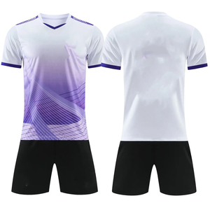High Quality Men Soccer Uniform Customized Logo on Front V-Neck Shirt Short sleeves With Contrast Shorts OEM - Product Image 2