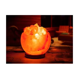 100% Natural Himalayan Salt Lamps In Bowl Shape with salt balls or chunks for laptop or desk use Himalayan Salt Bowl Lamp