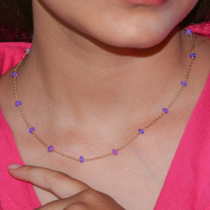 Collar de cadena con cuentas de ópalo de lavanda Natural de Plata de Ley 925 para mujer, joyería de piedra natal de 16 \ "para boda o regalo - Product Image 3