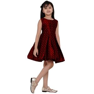 ชุดเดรสปาร์ตี้สีแดงเลือดหมูสำหรับสาวๆ สไตล์โมเดิร์นจากชอริยัม แฟชั่น |   ชุดเดรสลายจุดแขนกุดกระโปรงบานเด็กๆ ชุดลำลองสำหรับงานปาร์ตี้ทุกฤดูกาล - Product Image 4