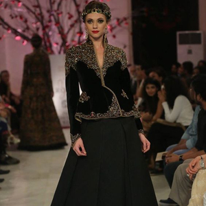 STYLISH EMBROIDERY PARTY-WEAR JACKET ON VELVET FABRIC WITH EMBELLISH OF CRYSTAL BEADS, RESHAM,GLASS STONE WORK @ 2022 - Product Image 1