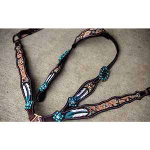 Bonne qualité qualité cheval Headstall poitrine collier ensemble Tack cuir de vache en cuir véritable logo personnalisé produits occidentaux Seasona - Product Image 1