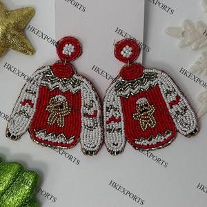 Pendientes de poste de muñeco de nieve de Navidad hechos a mano con cuentas de semillas chapadas en oro, joyería festiva única para mujeres, accesorios de invierno - Product Image 5