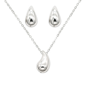 Ensemble collier et boucles d'oreilles en acier inoxydable plaqué or 18 carats, bijoux vintage en forme de goutte d'eau pour femmes, cadeaux pour les fêtes - Product Image 1