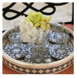 Mother of Pearl Inlay Tea Coaster with Wood Base-Customizable Size Wedding Gift for Kitchen Tabletop Decoration - Product Image 3