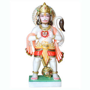 Mármol, estatua de Hanuman Ji que muestra a Ram y Sita en su pecho |   Ídolo de Bajrangbali para el Templo del Hogar |   Maliyas - Product Image 1