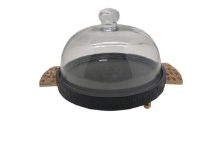 Eco-friendly Handmade Wooden Bakery <b>Display</b> Stand with <b>Glass</b> <b>Dome</b> Metal Cake Cloche Stand Pedestal for Dessert Cake Presentation - Product Image 4