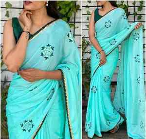 Nouvelle élégante tendance d'habillage dernier concepteur élégant Look Dola soie Saree avec chemisier avec broderie travail femmes mode exportateur - Product Image 3