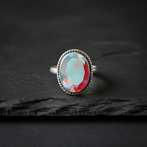 Bague tendance en argent sterling 925 plaqué or 18 carats avec pierre précieuse Quartz Aura d'ange 10x14mm ovale pour les mariages, les fêtes, les anniversaires, les cadeaux - Product Image 5