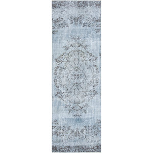 Alfombra de Lana Azul Vintage Anudada a Mano Pae-1868, Rectangular con Medallón, para Pasillo, Sala de Estar, Estilo Jaipur, Hecho en EE. UU. - Product Image 1