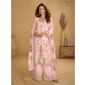 High on Demand Chinnon <b>Silk</b> Salwar Suit Real Chinon with Embroidery Sequence Work Salwar Suit for Worldwide Export - Product Image 1