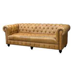 Sofá Chesterfield Clásico de 3 Plazas, Muebles para el Hogar de Cuero Genuino, Sofá Acolchado Profundo, Asientos Elegantes para Sala de Estar, Diseño Premium - Product Image 3