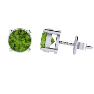 Pendientes de Plata de Ley Chapados en Oro Blanco con Dos Piedras de Peridoto de Corte Redondo de 6.6mm, Piedra de Nacimiento de Agosto, Joyería Fina - Product Image 1