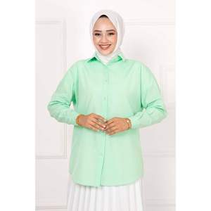 Camisa Hijab verde agua para mujer con ajuste relajado Blusas y camisas de estilo cómodo - Product Image 3