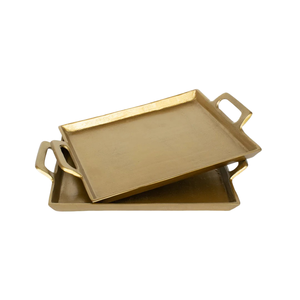 Asas de rama de latón antiguo Bandeja de metal de aluminio de diseño moderno Nuevo estilo minimalista para servir para regalos decorativos de tocador - Product Image 4