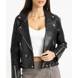Veste en cuir véritable pour femme, style raffiné, douce, mate, confortable, coupe ajustée, vêtement d'extérieur décontracté et élégant, doublure en coton, coupe-vent - Product Image 3
