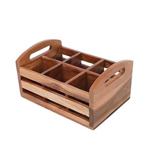 Caddie à ustensiles en bois d'acacia avec Logo gravé personnalisé, rangement de couverts à plusieurs compartiments - Product Image 1