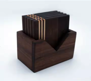 Sous-verres en bois fabriqués à la main Design foncé à rayures Sous-verres en noyer de qualité supérieure Bois dur par l'artisanat en croissant - Product Image 4