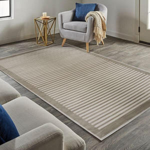 Tapis de couloir en viscose rayée naturelle Belgrade, classique, tissé à la machine, tissage plat, rectangulaire, pour chambre d'adolescent - Product Image 2