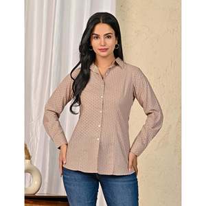 Camisa de Manga Larga para Mujer, Gris, de Algodón Estampado, con Logotipo Bordado, Tejido de Popelina de Seda, Talla XL, Formal, de Oficina, para Otoño - Product Image 1