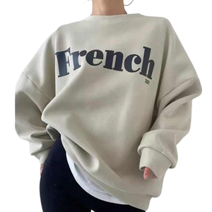 เสื้อสเวตเชิ้ตผู้หญิงคุณภาพสูงแบบสั่งทำพิเศษ ผ้าทอผสมคอตตอนและโพลีเอสเตอร์ สำหรับฤดูหนาว แขนทรงปีกค้างคาว ปักลายตามสั่ง - Product Image 6