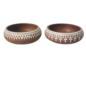 Bol en bois artisanal avec motif géométrique unique en ruban, centre de table décoratif et de service en bois pour la décoration moderne de la maison, en solde - Product Image 5