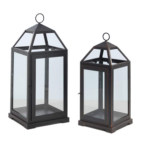 Juego de 2 portavelas Melrose Mission Lantern de hierro y vidrio para decoraciones navideñas y de boda Precio barato en la India - Product Image 4