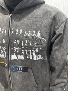 500 Gsm Zuur Gewassen Custom Hoodie 100% Katoen Geborduurde Kleurrijke Steentjes Rits-Up Stijl Capuchon Collush Industrie