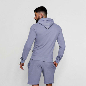 Chándales de dos piezas transpirables de talla grande OEM para hombre, Sudadera con capucha en blanco, conjunto corto para hombre - Product Image 3