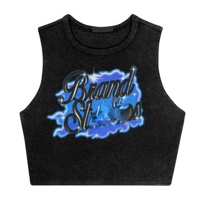 T-shirt court en coton pour femme, 220 GSM, violet, avec impression graphique airbrush, logo personnalisé, style streetwear, respirant. - Product Image 6