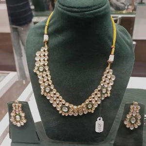 Modern Bridal Kundan Brass Necklace & <b>Jhumka</b> <b>Earrings</b> Set with American Diamonds for Weddings and Parties Perfect Gift - Product Image 1