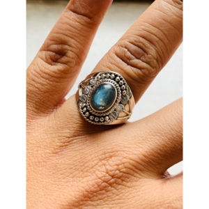 Adjustable Boho Chic Fashionable <b>Ring</b> (6.3 Grams) Featuring Labradorite Bezel <b>Set</b> Inlay Gift Brass <b>Ring</b> - Product Image 1