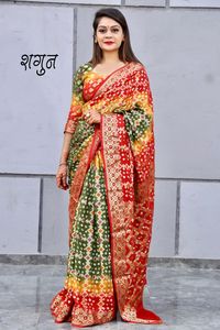 Traje de diseñador de estilo moderno Última colección Pure Bandhej Silk Saree Blusa con Kanchipuram Zari Tejido Trabajo Mujer Moda - Product Image 6