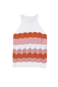 Camiseta sin mangas a rayas de color naranja para mujer Chaleco de playa de verano de calidad superior - Product Image 6