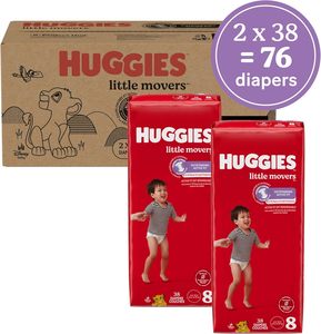Couches Huggies taille 8, couches pour bébés Little Movers, taille 8 (46+ lbs), 76 couches (2 paquets de 38) - Product Image 4