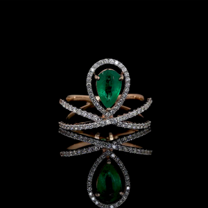แหวนมรกตสีเขียวแล็บกรูว์น และเพชรทรงกลมที่เพาะเลี้ยงในห้องแล็บ |   แหวนเพชรสำหรับใส่ทุกวันและใส่ทำงานที่ดูหรูหรา |   รับผลิตแบบ OEM และ ODM - Product Image 1
