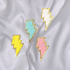 แผ่นปะติดผ้าลายสายฟ้าปักมือสีสันสดใส ทำจากผ้าเชนิลล์ สำหรับเสื้อผ้า หมวก และของขวัญ - Product Image 1