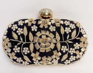 Black Zardozi Handwork Clutch Embroidered Clutch for Wedding - Product Image 3