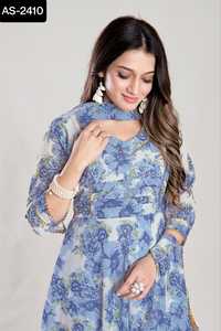 Ropa étnica india Georgette Maxi vestidos y Dupatta con trabajo de impresión digital Listo para usar Vestidos Estilo Kurtis Set para mujeres - Product Image 4