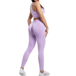 Leggings de yoga respirants et sans coutures pour femmes, avec dos froncé, compression élastique, ensemble 2 pièces confortable pour l'extérieur - Product Image 4