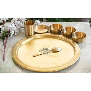 IndianArtVilla Ensemble de dîner 7 pièces en laiton pur fini mat, vaisselle de service pour hôtel et restaurant à domicile-16 "pouces - Product Image 4