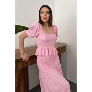 Pink Smocked <b>Linen</b> Set - Pink - Product Image 3