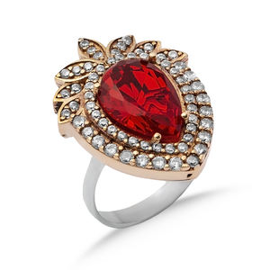 แหวนรูปสตรอเบอร์รี่หินโกเมน CZ เครื่องประดับตุรกีออตโตมันเงินแท้สไตล์แฮนด์เมดขายส่ง - Product Image 3