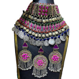 Últimos diseños colores personalizados Kuchi afgano conjuntos de joyería de moda para mujer estilo afgano Vintage collar y pendientes disponibles