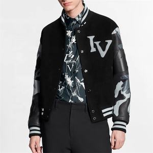 Custom Logo Streetwear <b>Letter</b> <b>Man</b> Baseball Wool <b>Men</b> Black Cropped <b>Jacket</b> Chenille Embroidery Patch Varsity <b>Jacket</b> Manufacturers - Product Image 2