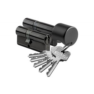 JUEGO de cilindros de puerta WILKA 1400 30/40 + 1405 40K/30 con Pomo, negro, 5 llaves dentadas, clase C - Product Image 1
